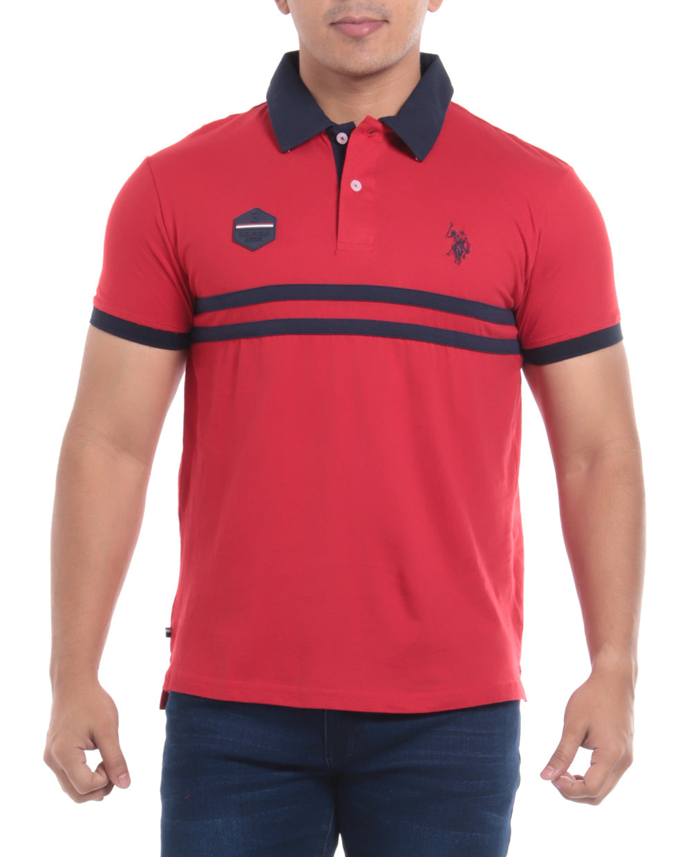 Polo Fashion con logo y raya al frente para caballero