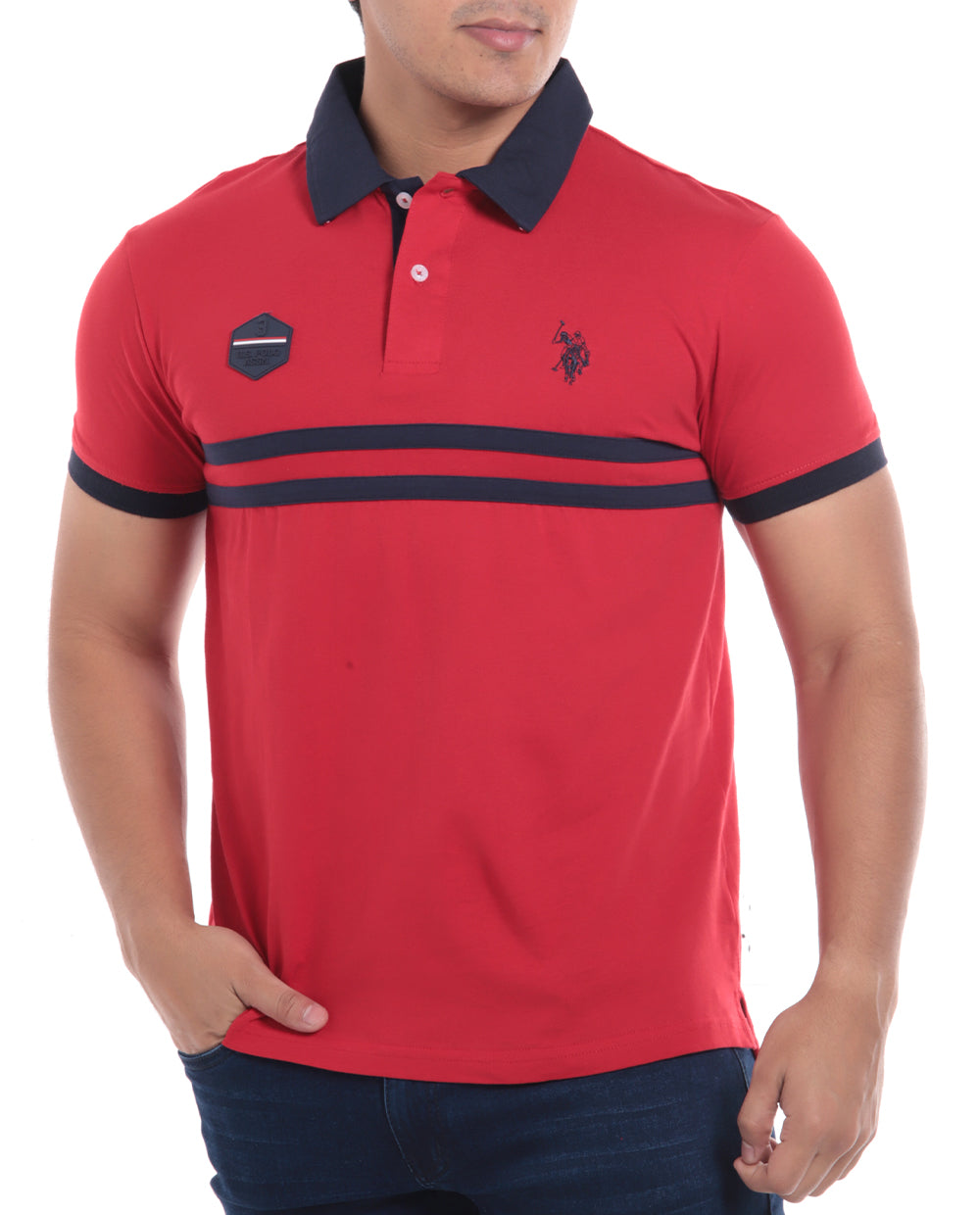 Polo Fashion con logo y raya al frente para caballero